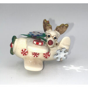 Vintage Fitz & Floyd Holly Express Reindeer Plane Christmas Candy Cane OOAK
